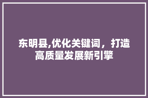 东明县,优化关键词，打造高质量发展新引擎