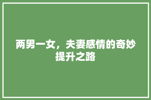 两男一女，夫妻感情的奇妙提升之路