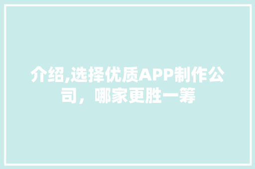 介绍,选择优质APP制作公司，哪家更胜一筹