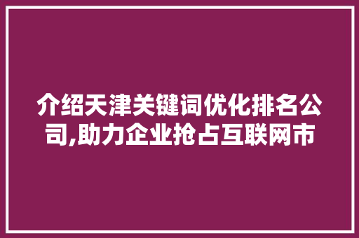 介绍天津关键词优化排名公司,助力企业抢占互联网市场制高点