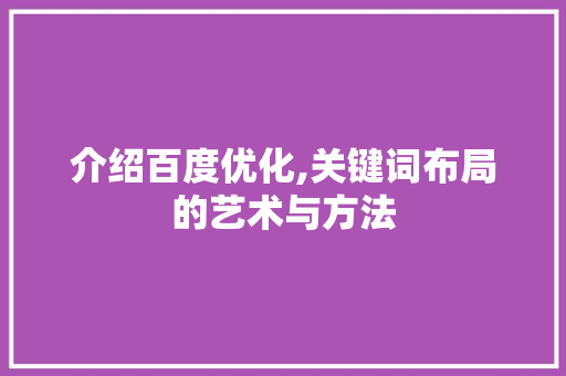 介绍百度优化,关键词布局的艺术与方法