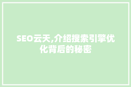 SEO云天,介绍搜索引擎优化背后的秘密