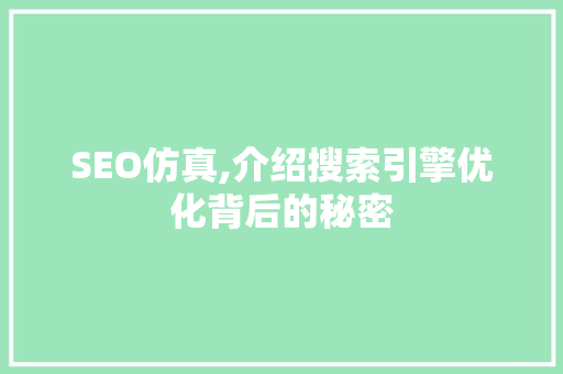 SEO仿真,介绍搜索引擎优化背后的秘密