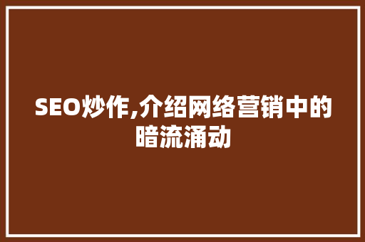 SEO炒作,介绍网络营销中的暗流涌动