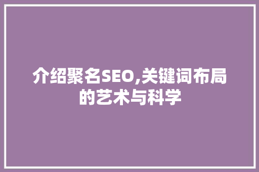 介绍聚名SEO,关键词布局的艺术与科学