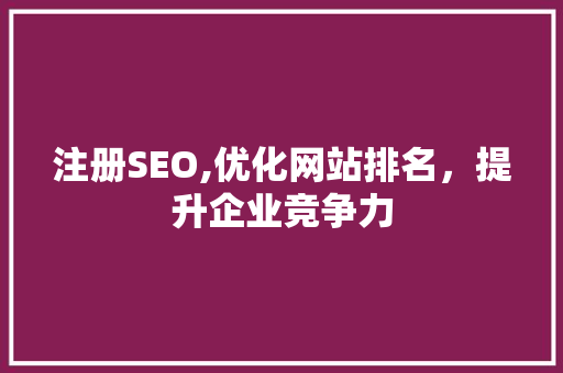 注册SEO,优化网站排名，提升企业竞争力