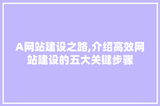 A网站建设之路,介绍高效网站建设的五大关键步骤