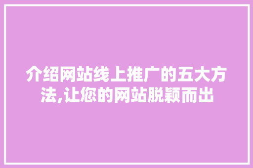 介绍网站线上推广的五大方法,让您的网站脱颖而出
