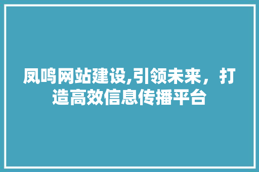 凤鸣网站建设,引领未来，打造高效信息传播平台
