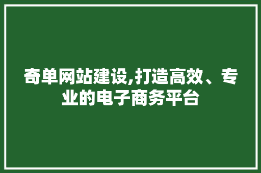 奇单网站建设,打造高效、专业的电子商务平台