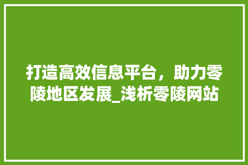 打造高效信息平台，助力零陵地区发展_浅析零陵网站建设