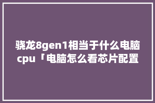 骁龙8gen1相当于什么电脑cpu「电脑怎么看芯片配置参数」