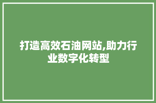 打造高效石油网站,助力行业数字化转型