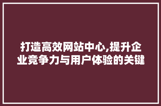 打造高效网站中心,提升企业竞争力与用户体验的关键步骤