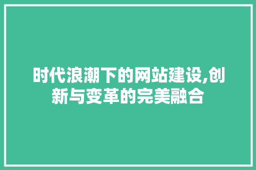时代浪潮下的网站建设,创新与变革的完美融合