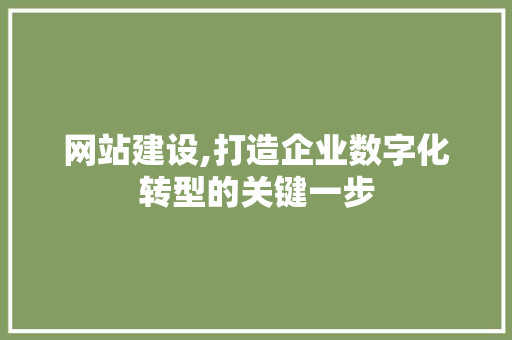 网站建设,打造企业数字化转型的关键一步