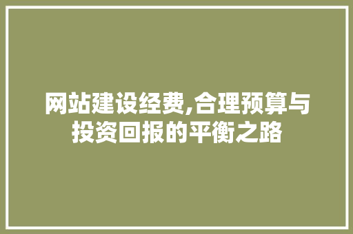 网站建设经费,合理预算与投资回报的平衡之路