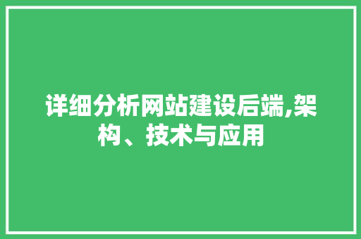 详细分析网站建设后端,架构、技术与应用 电脑故障维修 详细分析网站建设后端,架构、技术与应用 电脑故障维修