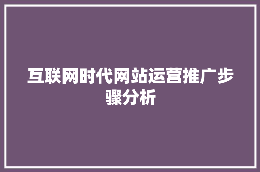 互联网时代网站运营推广步骤分析 互联网时代网站运营推广步骤分析