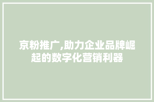 京粉推广,助力企业品牌崛起的数字化营销利器 京粉推广,助力企业品牌崛起的数字化营销利器