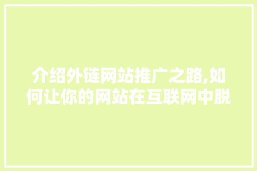介绍外链网站推广之路,如何让你的网站在互联网中脱颖而出