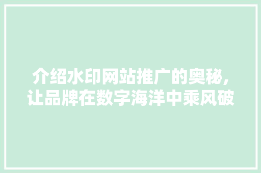介绍水印网站推广的奥秘,让品牌在数字海洋中乘风破浪