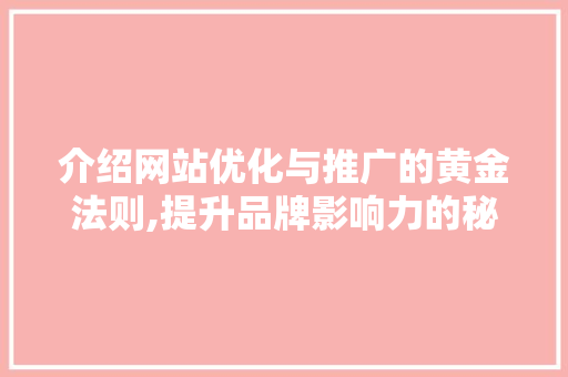 介绍网站优化与推广的黄金法则,提升品牌影响力的秘密武器
