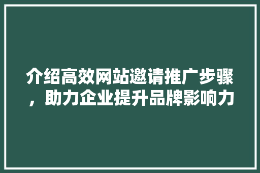 介绍高效网站邀请推广步骤，助力企业提升品牌影响力