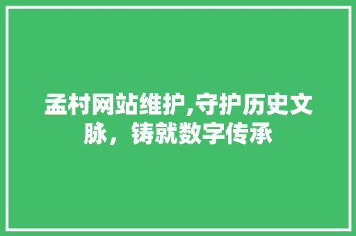 孟村网站维护,守护历史文脉，铸就数字传承