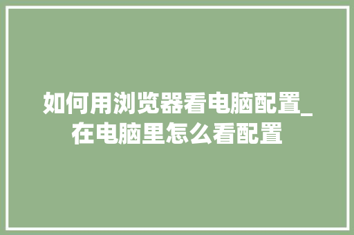 如何用浏览器看电脑配置_在电脑里怎么看配置 网络技术