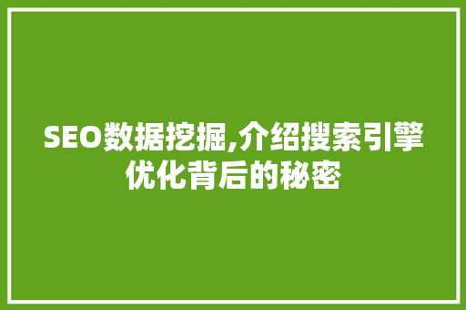 SEO数据挖掘,介绍搜索引擎优化背后的秘密 SEO数据挖掘,介绍搜索引擎优化背后的秘密 电脑故障维修