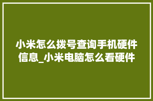 小米怎么拨号查询手机硬件信息_小米电脑怎么看硬件配置参数 网络技术 小米怎么拨号查询手机硬件信息_小米电脑怎么看硬件配置参数 网络技术
