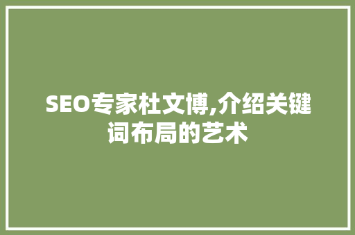SEO专家杜文博,介绍关键词布局的艺术