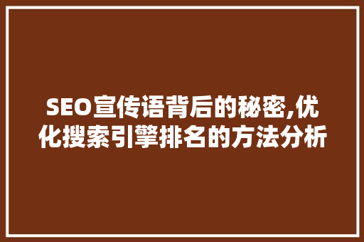 SEO宣传语背后的秘密,优化搜索引擎排名的方法分析