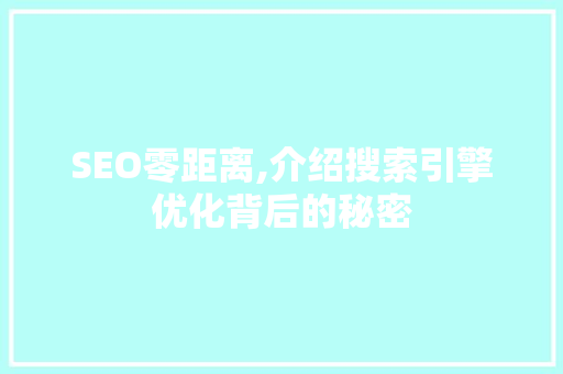 SEO零距离,介绍搜索引擎优化背后的秘密