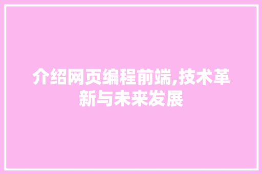 介绍网页编程前端,技术革新与未来发展