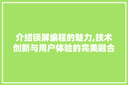 介绍锁屏编程的魅力,技术创新与用户体验的完美融合