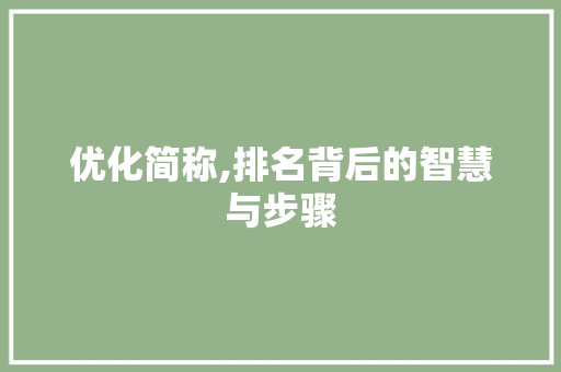 优化简称,排名背后的智慧与步骤