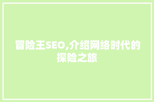 冒险王SEO,介绍网络时代的探险之旅