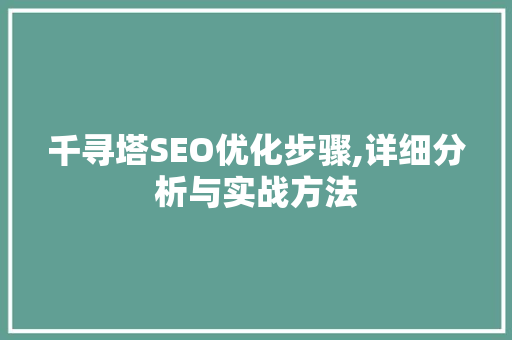 千寻塔SEO优化步骤,详细分析与实战方法