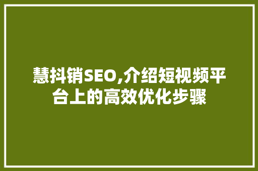 慧抖销SEO,介绍短视频平台上的高效优化步骤