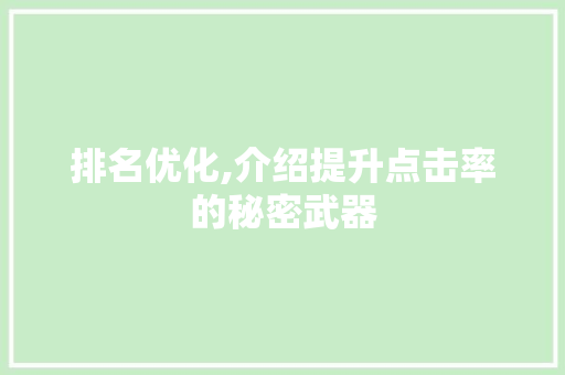 排名优化,介绍提升点击率的秘密武器
