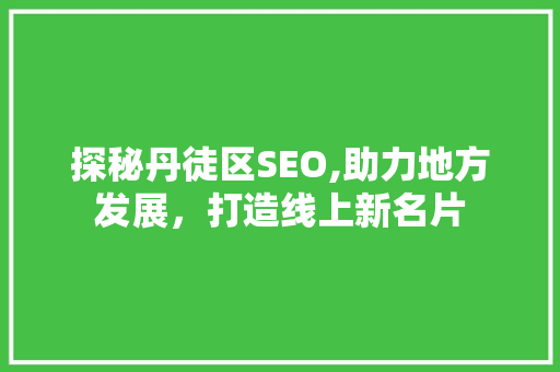 探秘丹徒区SEO,助力地方发展，打造线上新名片