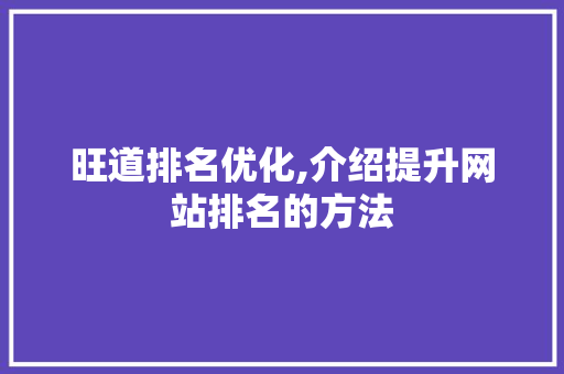 旺道排名优化,介绍提升网站排名的方法
