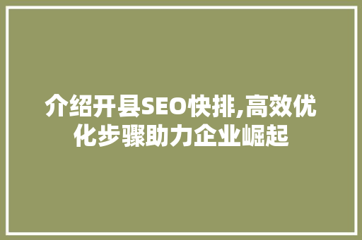 介绍开县SEO快排,高效优化步骤助力企业崛起