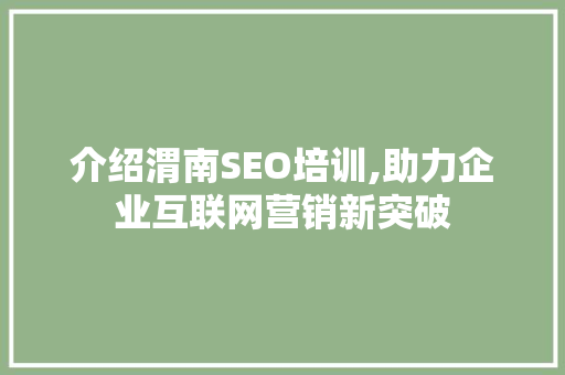 介绍渭南SEO培训,助力企业互联网营销新突破