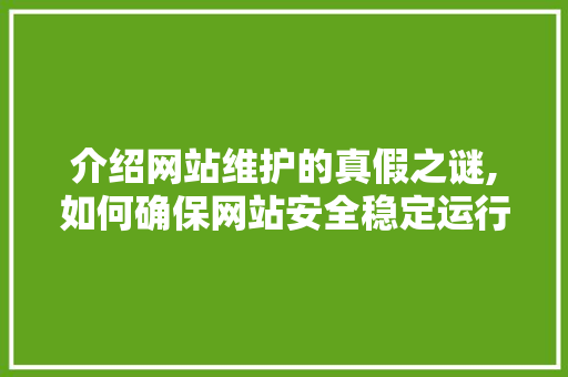介绍网站维护的真假之谜,如何确保网站安全稳定运行