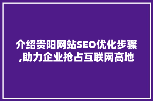 介绍贵阳网站SEO优化步骤,助力企业抢占互联网高地
