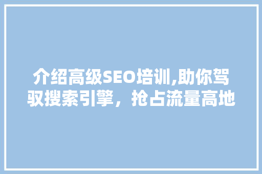 介绍高级SEO培训,助你驾驭搜索引擎，抢占流量高地 电脑基础