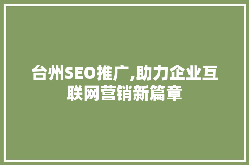 台州SEO推广,助力企业互联网营销新篇章